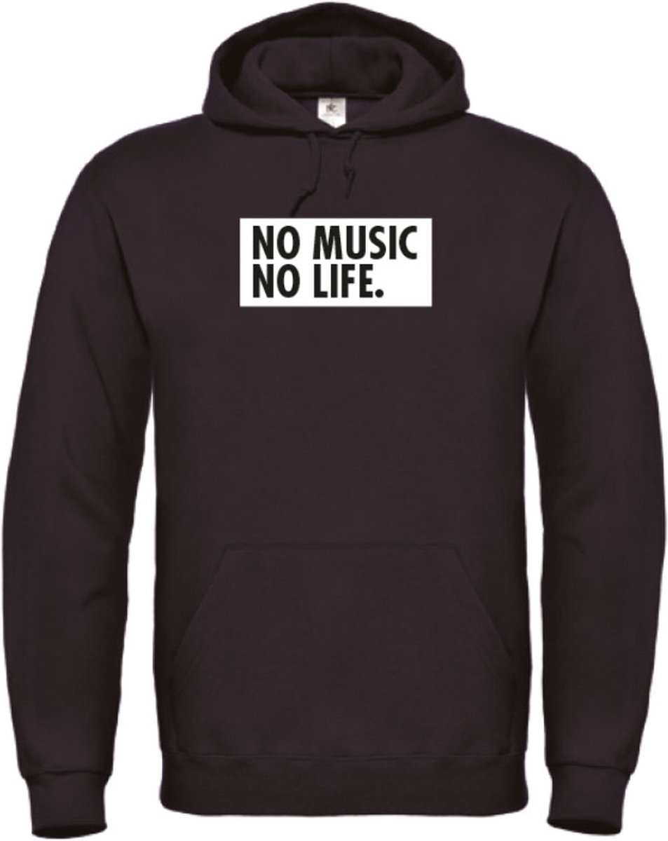 Hoodie Zwart L - no music no life - wit - soBAD. | Hoodie unisex | Hoodie man | Hoodie dames | Muziek